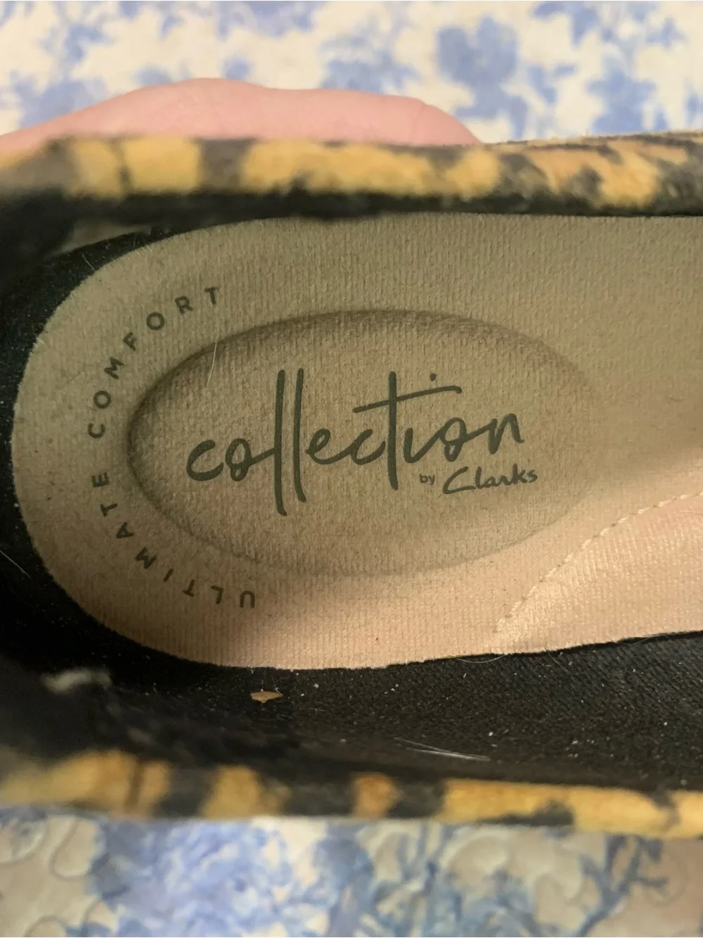 Clarks Leopard Print Slip-On Loafers with Black Elastic Cross Strap